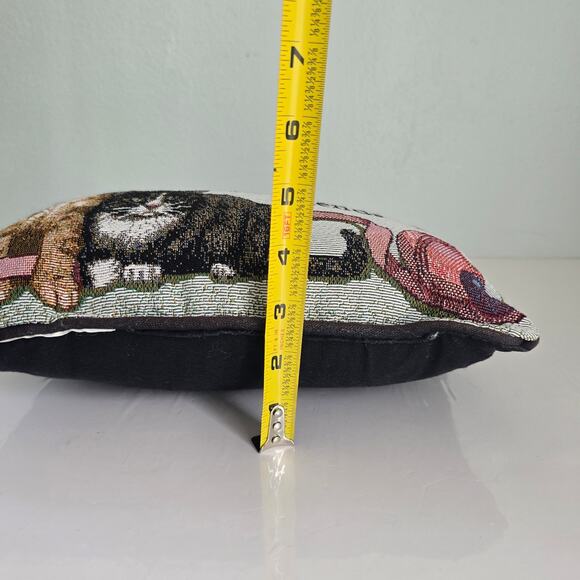 Vintage Cat Tapestry Pillow Cats Make Purrfect Friends Small Tabby Ribbon 11X7 - Picture 12 of 13